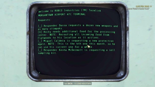 Look up "Resource Requests" to receive the holotape