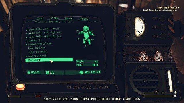 Search the front parlor while wearing a veil