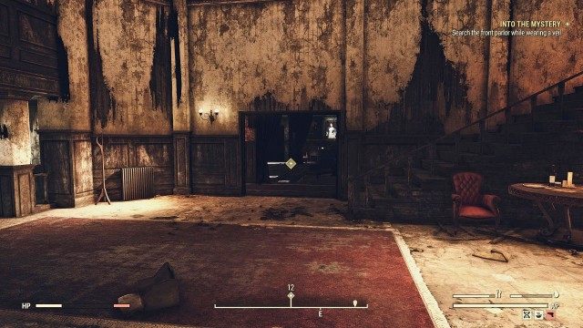 Search the front parlor while wearing a veil