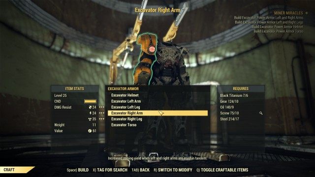 Build Excavator Power Armor Left and Right Arms