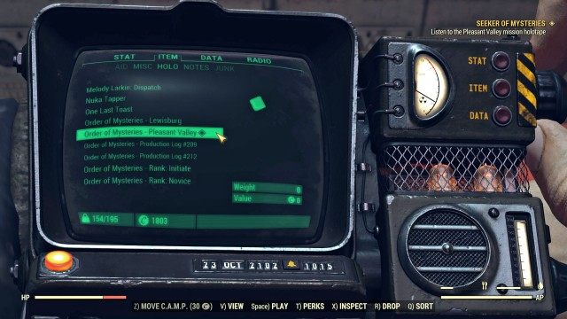 Listen to the Pleasant Valley mission holotape