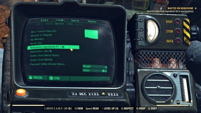 Read the Nukashine Ingredients list in your inventory