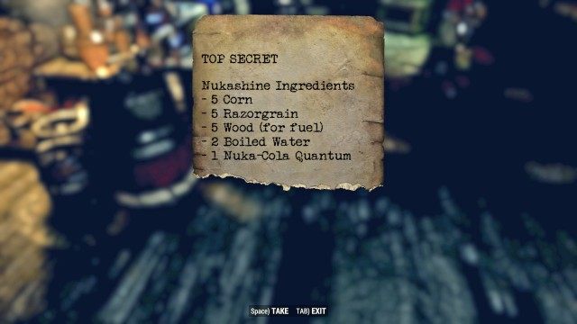 Read the Nukashine Ingredients list in your inventory