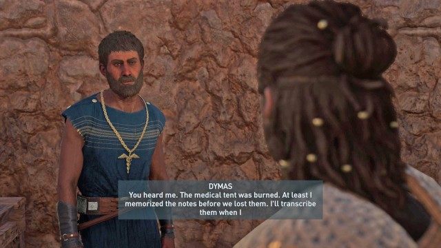 Find and Talk to Dymas to get Hippokrates's notes