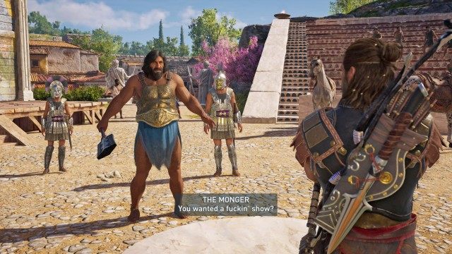 Find the Monger at the theater square in Korinth