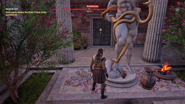 Interrogate Mydon the Elder Priest at the guesthouse