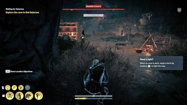 Explore the cave to find Galarnos