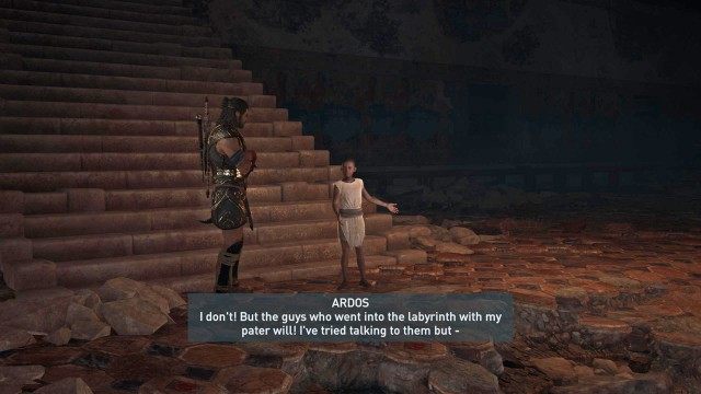 Follow Ardos to the labyrinth entrance