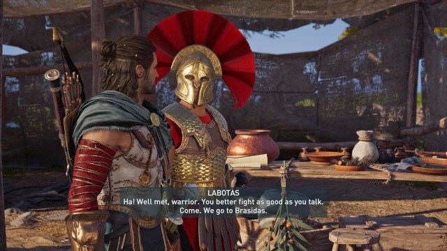 Talk to the Spartan officer on the beach
