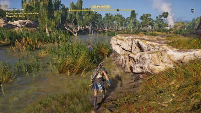 Escort the actor outside of the Dyspontion Ruins
