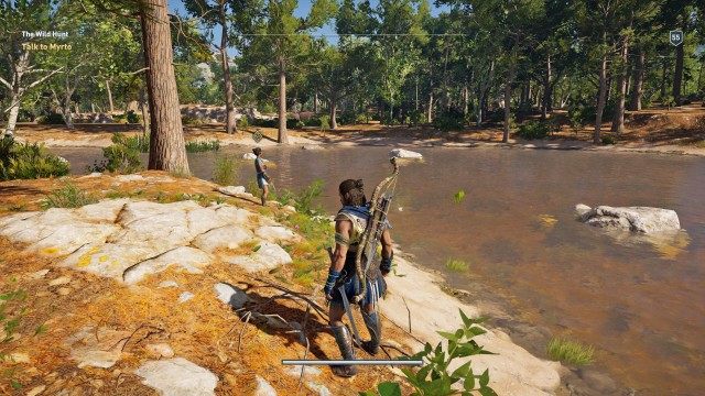 Explore the hunting area to find Myrto