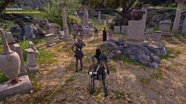 Talk to Timotheos at the cemetery
