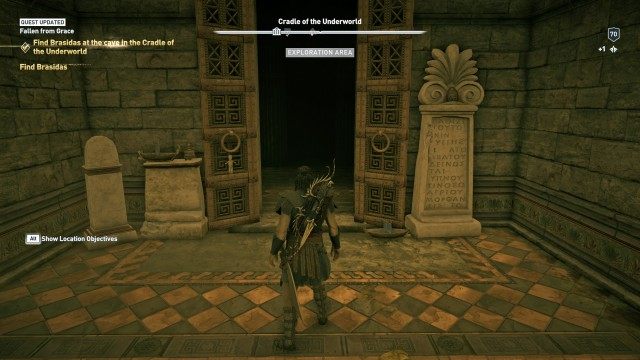 Find Brasidas at the cave in the Cradle of the Underworld