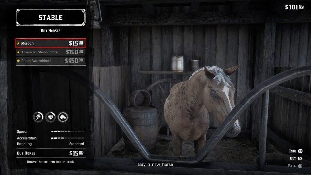 Take the horse into the stable / Sell or Stable the horse / Buy a new horse