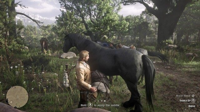 Focus on your horse / Remove the saddle / Stand next to your new horse / Equip the saddle