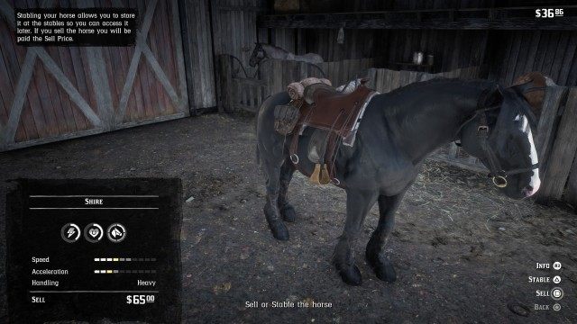 Take the horse into the stable / Sell or Stable the horse / Buy a new horse