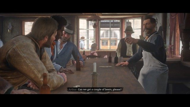 Mount your horse / Ride to the Valentine saloon / Go to the bar