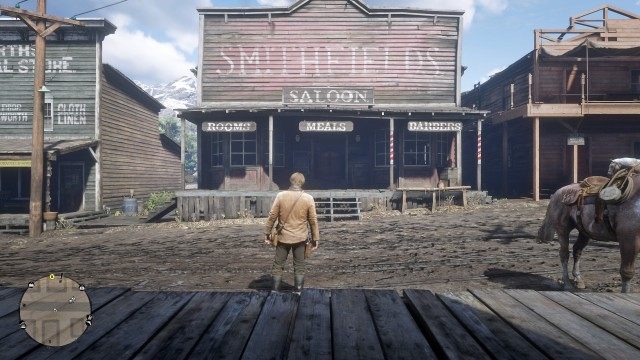 Mount your horse / Ride to the Valentine saloon / Go to the bar