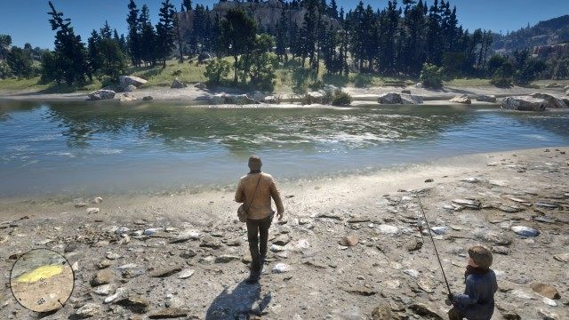 Walk to the riverbank to start fishing