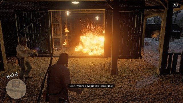 Meet Sean at the barn / Wait for Sean to douse the barn / Burn the barn