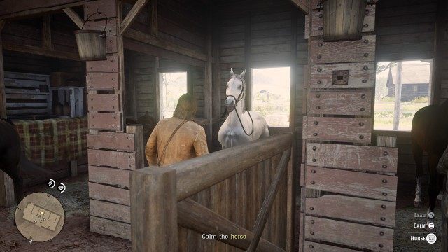 Approach the horse / Calm the horse / Lead the horse / Follow John with the horse