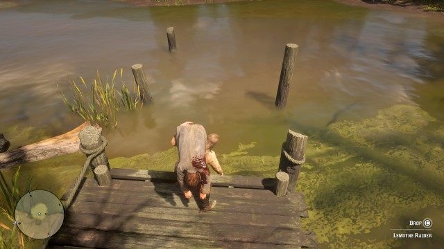 Pick up the dead body / Follow John / Dump the body in the swamp around the jetty