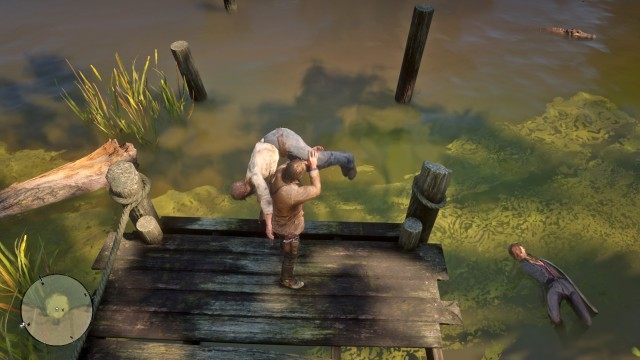Pick up another body from the house / Dump the body in the swamp around the jetty