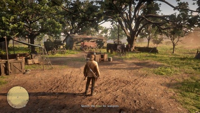 Search the area for weapons / Climb onto the wagon and check the crate