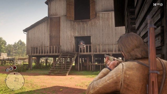 Take care of the bounty hunters in the barn / Find the bounty hunter in the barn