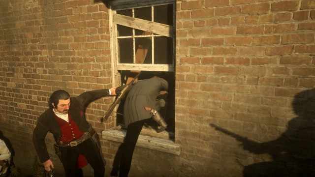 Jump across the alley to the roof / Follow Dutch / Climb in the abandoned building window