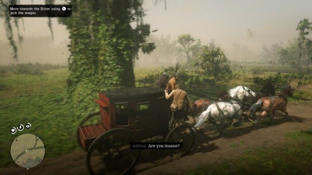 Chase after the wagon / Jump onto the wagon / Get into the drivers seat / Drive to a secluded spot