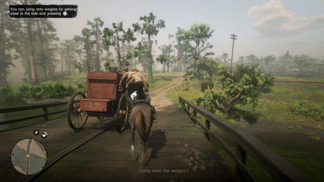 Chase after the wagon / Jump onto the wagon / Get into the drivers seat / Drive to a secluded spot