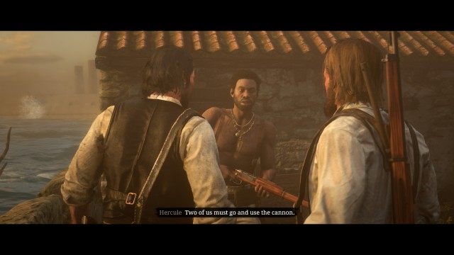 Regroup with Hercule and Dutch at the base of the fort / Follow Hercule