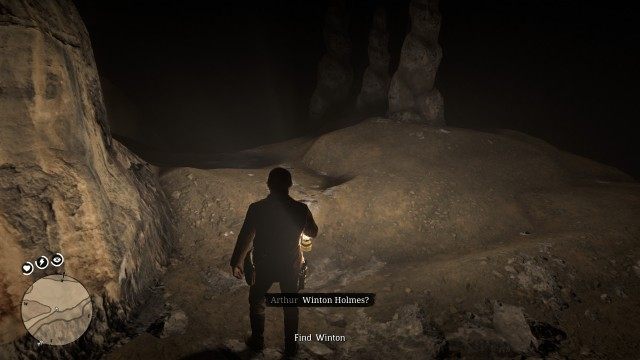 Search the cave for the white cougar