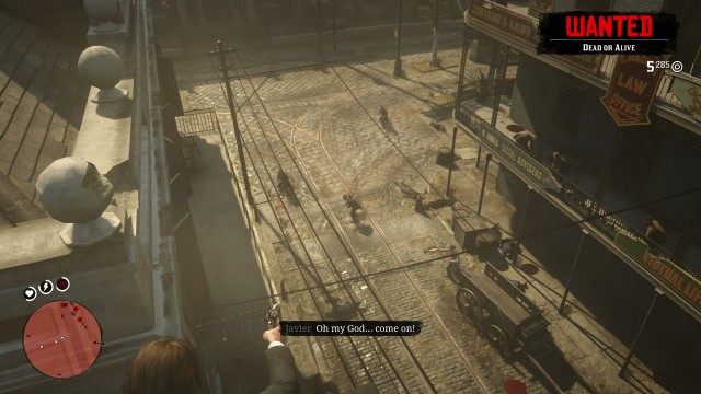 Go to the roof / Take out the lawmen while the gang climb up to the roof