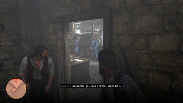 Follow Dutch / Take cover / Wait for the guards to leave / Take out the guard on the left