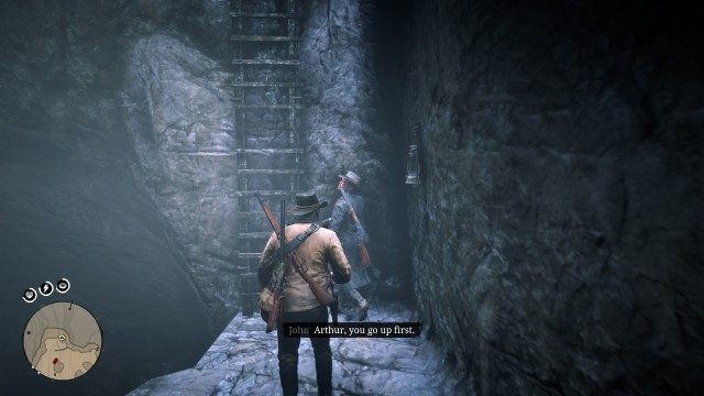 Follow John through the caves / Climb out of the caves
