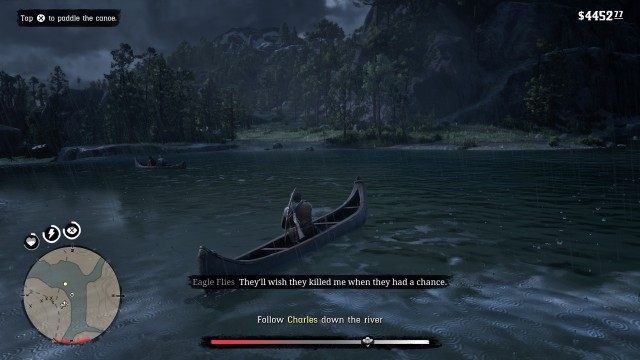 Mount your horse / Follow Charles / Take out the guards / Get in the canoe