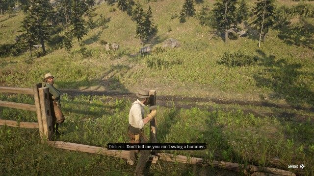 Hammer the post in / Position and place the rail / Pick up the post / Fix the fence