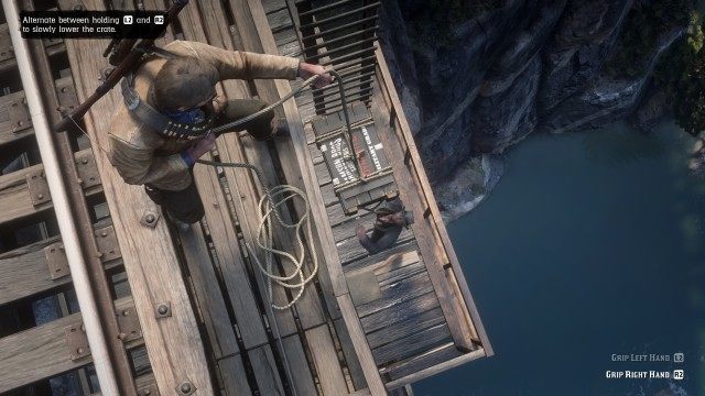 Get the first (second) dynamite crate / Lower the crate down the side of the bridge