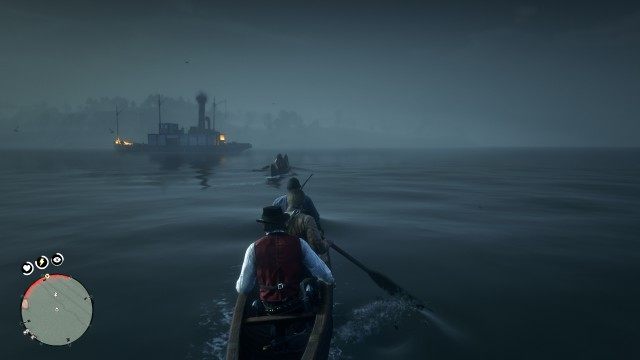 Paddle out to the boat / Paddle to the side of boat so the gang can climb aboard