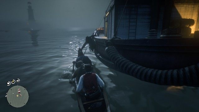Paddle out to the boat / Paddle to the side of boat so the gang can climb aboard