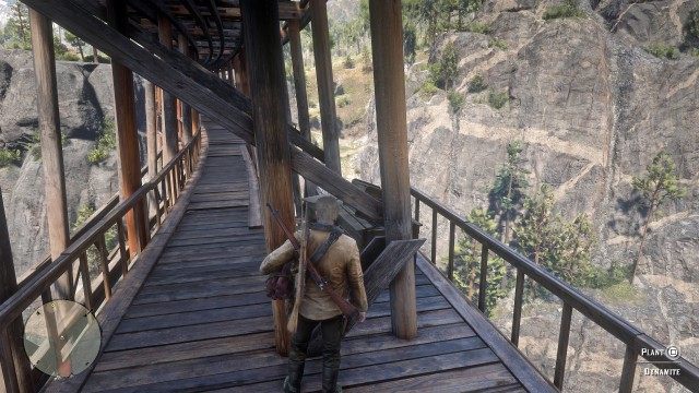 Pick up some dynamite / Plant dynamite on the pillars