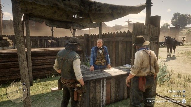 Mount your horse / Ride to the lumber yard in Blackwater / Speak to the lumber salesman