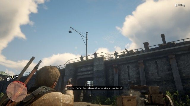 Stick with Sadie and John / Provide covering fire for S&J / Catch up to S&J / Escort S&J to the rowboat