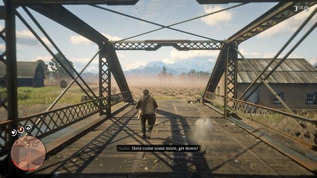 Stick with Sadie and John / Provide covering fire for S&J / Catch up to S&J / Escort S&J to the rowboat