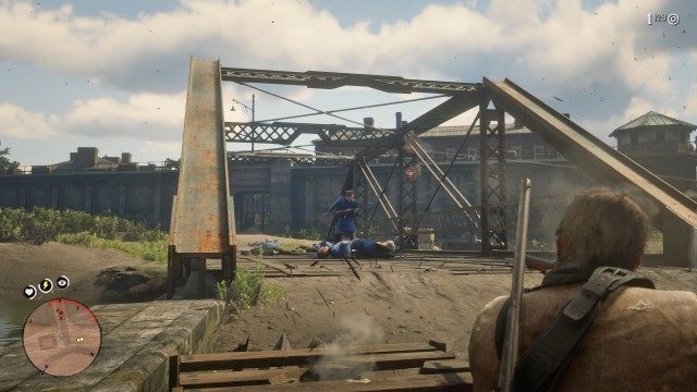 Stick with Sadie and John / Provide covering fire for S&J / Catch up to S&J / Escort S&J to the rowboat