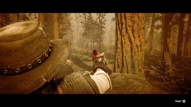 Follow Charles / Get on the cliff / Use the binoculars to survey the camp