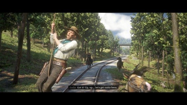 Use the rope to pick up Sadie / Help Sadie into the Hot Air Balloon