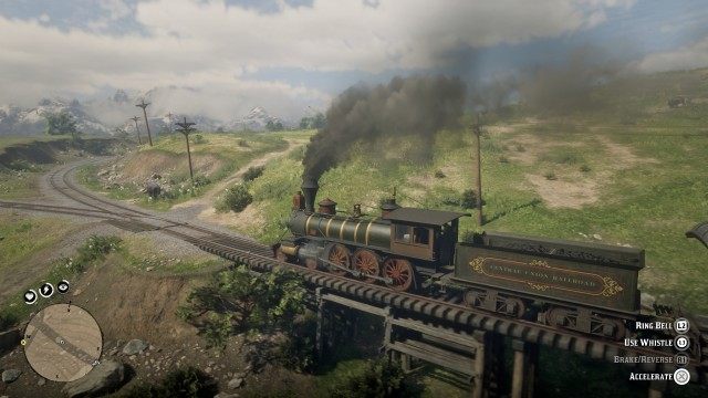 Get the train moving / Drive the train towards Fort Riggs